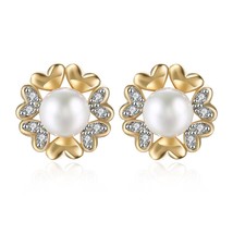 Swarovski Crystal 18K White Gold Plated Heart Pearl Stud Earring - £25.09 GBP