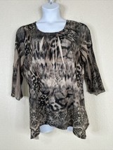 B.L.E.U. Womens Plus Size 1X Animal Print Rhinestone Scoop Top 3/4 Sleeve - £11.85 GBP