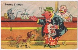 Postcard Comic Seeing Things Drunk Sees Mouse With Cheese - $3.95