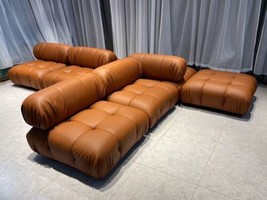 Modular Sofa 3/4 Seater + 2x Ottoman Brown Leather Made To Order - £3,558.53 GBP