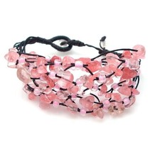 Cascading Peach Stone Cluster on Cotton Rope Layered Bracelet - £8.72 GBP