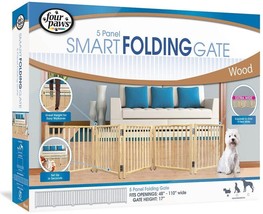 Four Paws 5 Panel Smart Folding Wood Pet Gate Extra Wide - £107.30 GBP