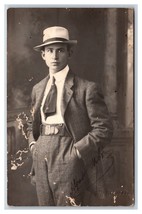 RPPC Studio Three Named Subject Alfredo Mielgo Dapper Man in Fedora Postcard W18 - $6.88