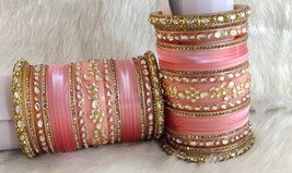 Bollywood Pink Indian Traditional Bangles Chudi Chuda Bridal Kundan Jewelry Set - £53.14 GBP