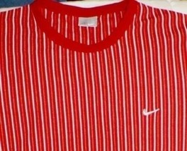 Nike Knitted Cotton Tee Shirt Red White Green Stripes Gray Tag Wh Swoosh... - £14.12 GBP