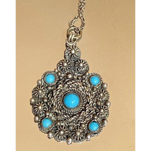 ON-ON 900 STERLING SILVER &amp; PETITE TURQUOISE PENDANT NECKLACE SKY - £47.44 GBP