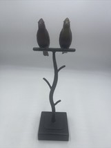 Metal Crafted Birds On Perch ~ 13&quot; Tall ~ Wood Base ~ Jewelry Holder ~ Decor - £23.62 GBP
