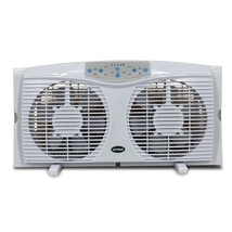 Optimus 8 in. Electric Reversible Twin Window Fan with Thermostat &amp; LED - £49.16 GBP