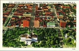 Aerial View Linen Postcard Main Street Columbia South Carolina  - £6.95 GBP