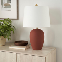 Nourison 23&quot; Terracotta Rust Ceramic Pot Table Lamp for Bedroom, Living Room, Di - £135.31 GBP