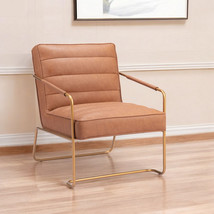 25" Brown And Gold Faux Leather Tufted Arm Chair - $9,096.16 MXN