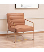 25&quot; Brown And Gold Faux Leather Tufted Arm Chair - $9,096.16 MXN