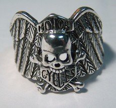 SKULL WITH WINGS MOTORCYCLES SILVER BIKER RING #100 mens NEW jewelry RIN... - $9.95