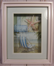 Wall Art 3D Beach Scene &quot;Ocean View&quot; 7.5&quot; x 9&quot; White Frame Glass Front. - $5.77