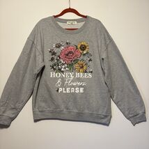 Honey Bees And Flowers Please Sweater Oversized Gray Size XXL Floral Str... - $27.80 CAD