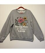 Honey Bees And Flowers Please Sweater Oversized Gray Size XXL Floral Str... - €17,00 EUR