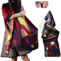 Oversize Blanket Tassel Fringe Large Wrap Wool Scarf Poncho Color Block Shawl US - £12.09 GBP