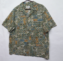 Iolani Shirt Mens XL Green Short Sleeve Cotton Hawaiian Floral Loop Collar 70s - £30.13 GBP