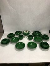 Vintage Dishes Lot 17  Green  Mid Century Pottery sugar creamer gravy bo... - £39.46 GBP