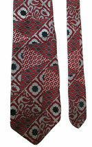 Vtg Necktie Red Silver Blue Patchwork Pattern 56&quot; 4.5&quot; EUC Swing Rockabi... - £8.97 GBP