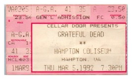 Grateful Dead Konzert Ticket Stumpf März 5 1992 Hampton Virginia - £39.10 GBP