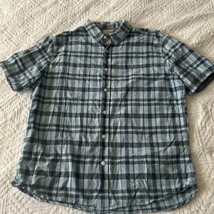 LL BEAN Shirt Mens Large Slightly Fitted Plaid Button Up Short Sleeve Blue - $15.79