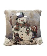 Christmas Tapestry Throw Pillow Giordano Snowman Bears 15 inch Green Bac... - £12.62 GBP