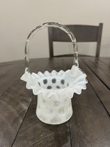 Fenton  Opalescent Coin Dot Basket with Clear Handle White No Chips/cracks - $69.30 CAD