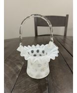 Fenton  Opalescent Coin Dot Basket with Clear Handle White No Chips/cracks - $69.30 CAD