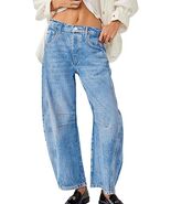 HUNGSON Women&#39;s Barrel Wide Leg Mid Rise Baggy Jeans Denim Ankle Pants S... - $408.20 MXN