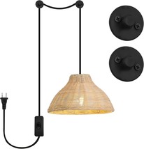 Bamboo Pendant Light Fixture Farmhouse Hanging Rattan Ceiling Kitchen Plug In - £22.04 GBP