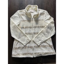 Quacker Factory Velour Jacket With Gold &amp; White Sequins Full Zip - £17.40 GBP