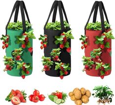 Aerating Hanging Planters - Set of 3 Durable Grow Bags for Versatile Veg... - $30.64