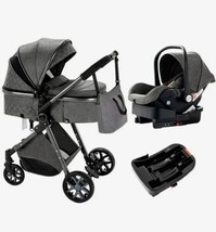 Luxury 3in1 Deep Gray Eggshell Folding Baby Stroller Bassinet Car Seat Set - $384.12