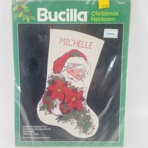 Bucilla Santa &amp; Poinsettia Counted Cross Stitch Christmas Stocking Kit 82431 18&quot; - £12.49 GBP