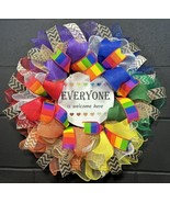 Handmade Rainbow Wreath “Everyone Is Welcome” Pride Equality  22 Inch De... - £59.86 GBP