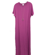 NWT 2.0 LuLaRoe Medium Solid Fuschia Pink Maria Long Knit Fabric Maxi Dress - $41.57
