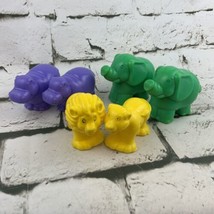 Noahs Ark Animal Sets Plastic Elephants Lions Hippos Yellow Green Purple - £9.34 GBP