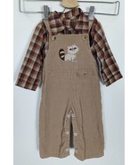 Raccoon Handmade 18m Overalls Set Vintage Beige Plaid Shirt Corduroy (#35) - $19.34