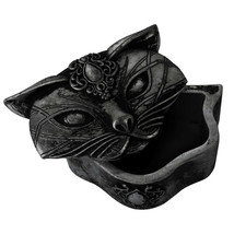 Alchemy Gothic Sacred Cat Ailouros Trinket Jewelry Box Lid Black Resin Gift V78 - £19.94 GBP