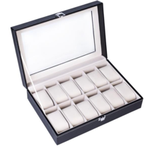 12 Compartments Top-level Opening Style Leather Watch Collection Box Black - £28.05 GBP