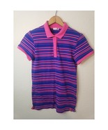 BONGO Blue pink Striped Short Sleeve Polo Blouse Juniors MEDIUM golf uni... - $13.02 CAD