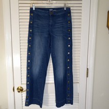 NY&amp;C Jeans Soho Size 2 Wide Leg Denim Stretch Blue Studded Side Piping Stretchy - £11.81 GBP