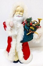 Vintage Santa With Red Velvet Suit and Toys Animated and Musical 13 1/2&quot; - £17.56 GBP