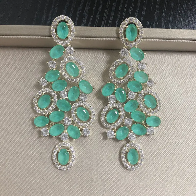 Green Cubic Zircon Big Wedding Earring for Women - £31.53 GBP