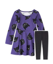 NWT The Children&#39;s Place Size 12-18 Months Black Cat Dress Leggings Head... - $19.99