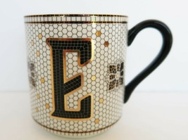 Anthropologie Gold Black Honeycomb Mosaic Tile Monogram E Initial Coffee Mug - £23.44 GBP