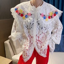 E GIRLS  Korea  Peter Pan Collar Woman Blouses Chic Embroidery  Shirt 2022 Sprin - £95.87 GBP