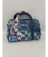 Stitch Cartoon Character Blue Design Leather Strap Shoulder Bag Denim Y2... - $26.17