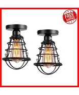 Rustic Black Metal Cage Ceiling Light - Semi Flush Mount, 2 Pack for Ind... - $36.62